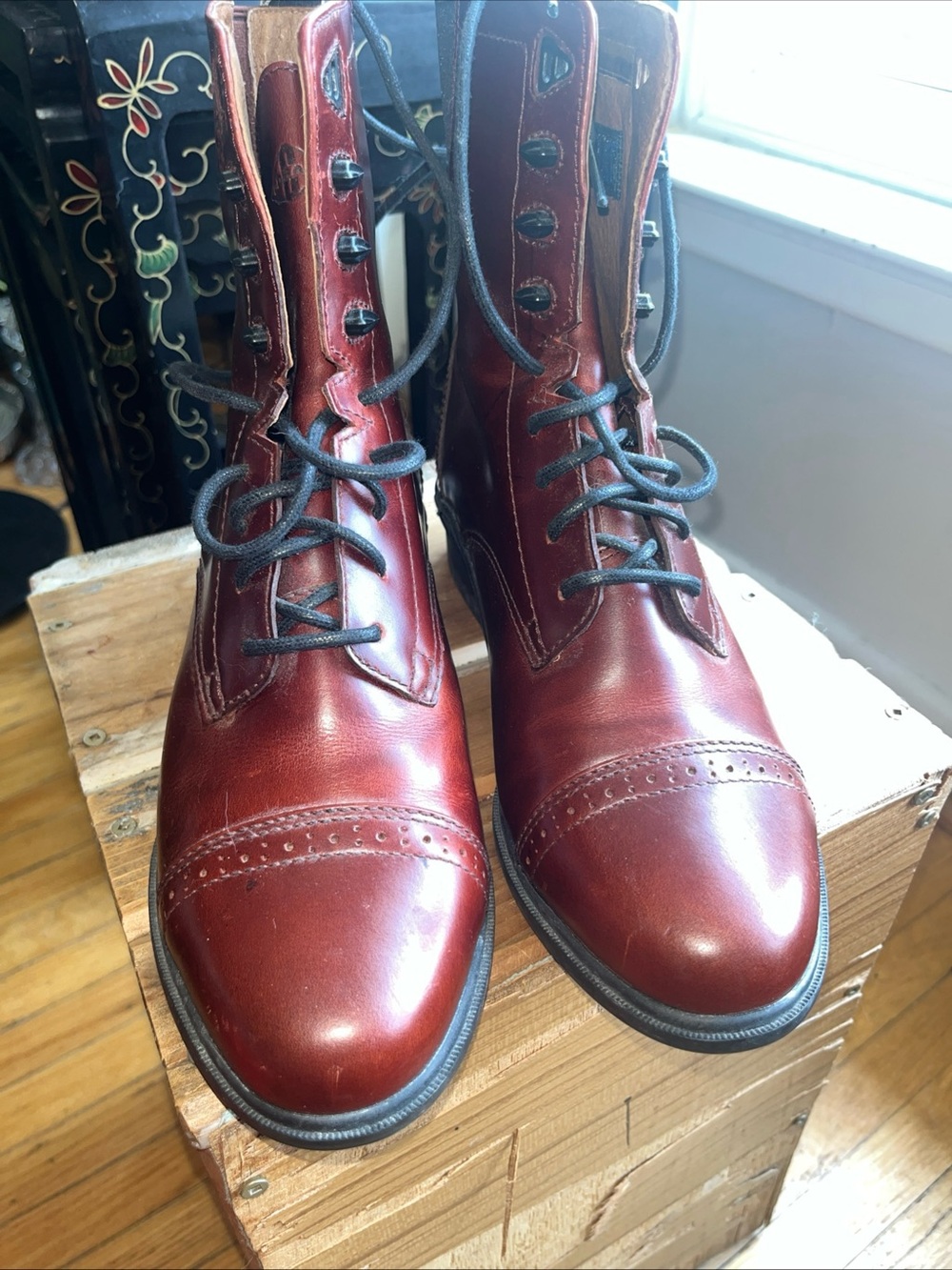 Ariat Burgundy Leather Lace-Up Heeled Boots